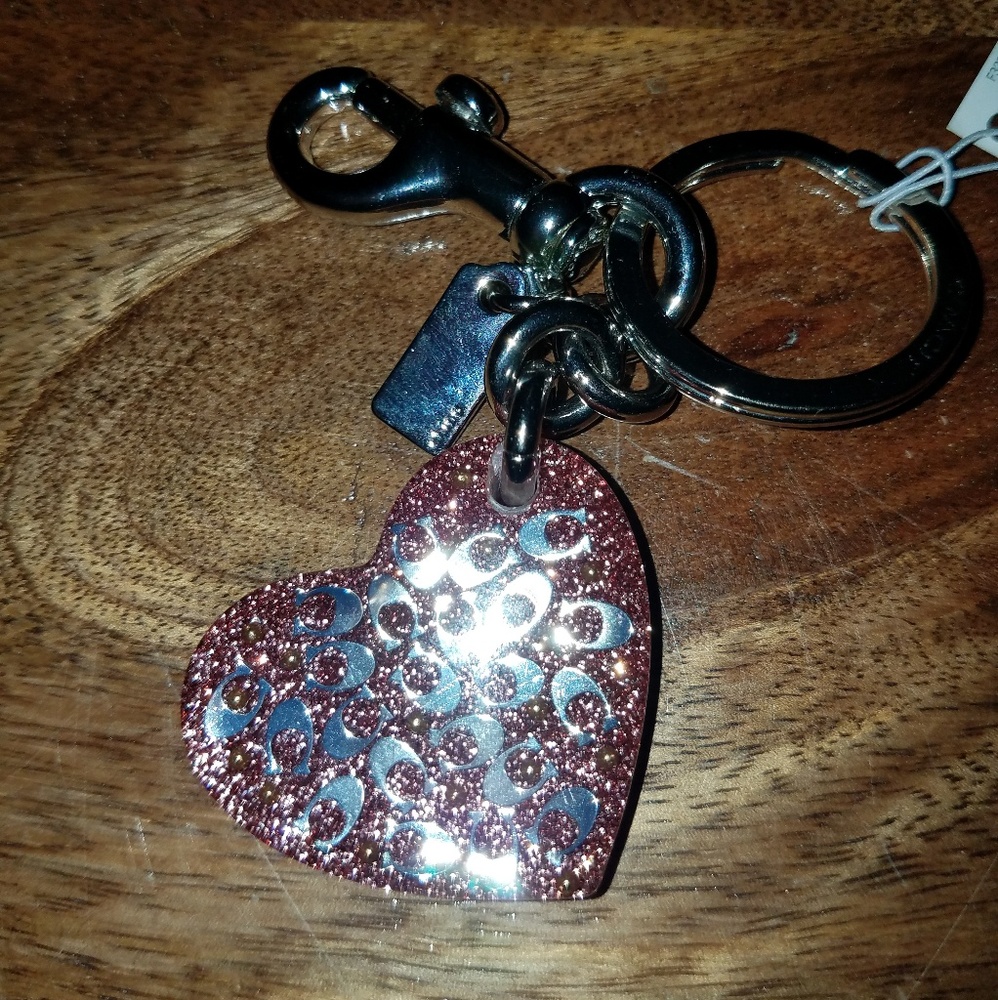 New Coach Light Pink Signature Sparkle Keychain